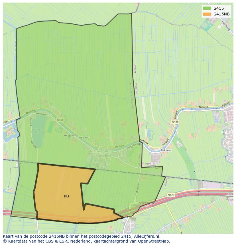 Afbeelding van het postcodegebied 2415 NB op de kaart.