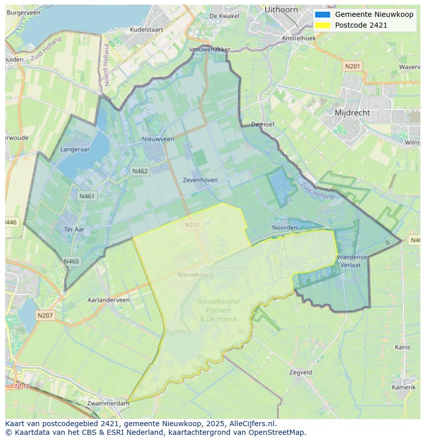 Afbeelding van het postcodegebied 2421 op de kaart.