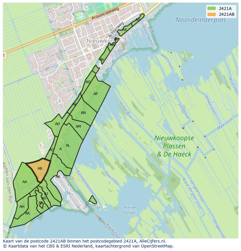 Afbeelding van het postcodegebied 2421 AB op de kaart.