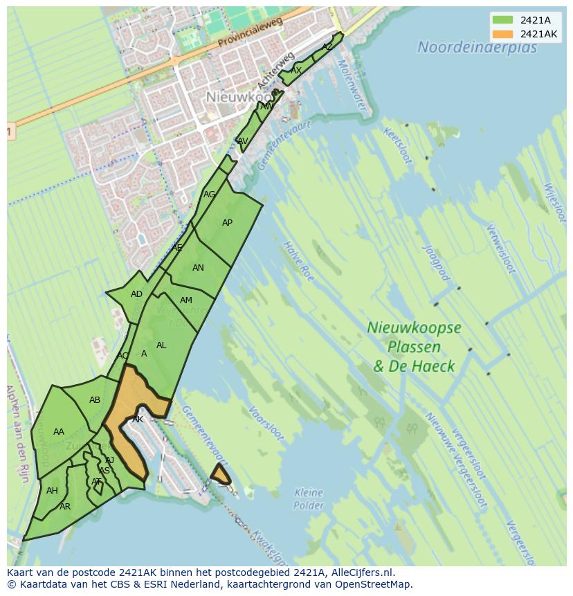 Afbeelding van het postcodegebied 2421 AK op de kaart.