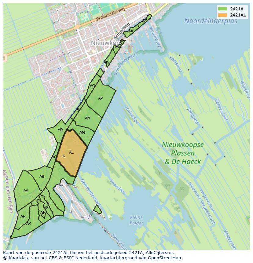 Afbeelding van het postcodegebied 2421 AL op de kaart.