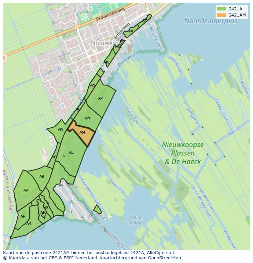 Afbeelding van het postcodegebied 2421 AM op de kaart.