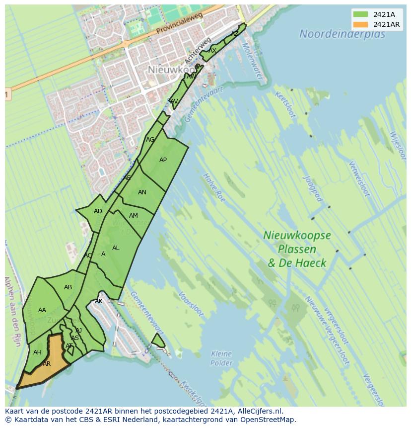Afbeelding van het postcodegebied 2421 AR op de kaart.