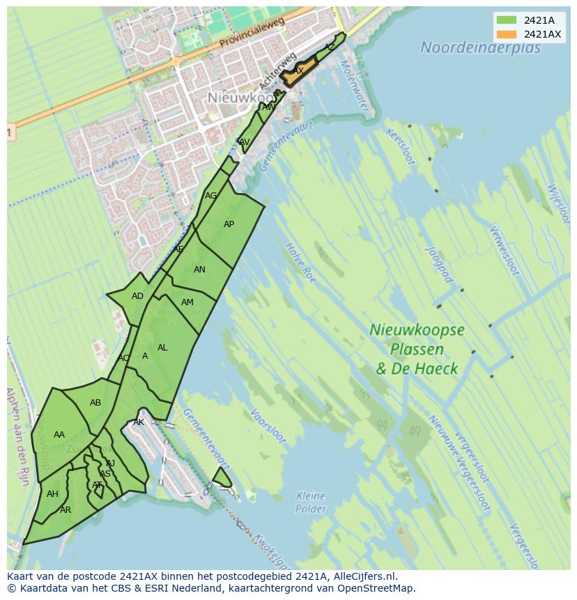 Afbeelding van het postcodegebied 2421 AX op de kaart.
