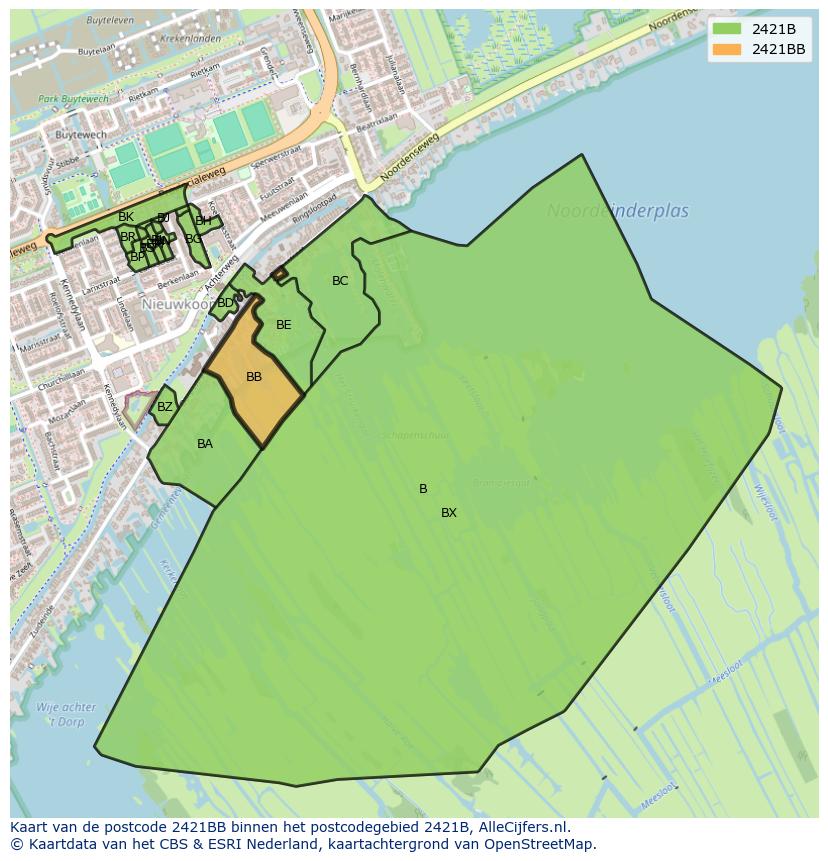 Afbeelding van het postcodegebied 2421 BB op de kaart.