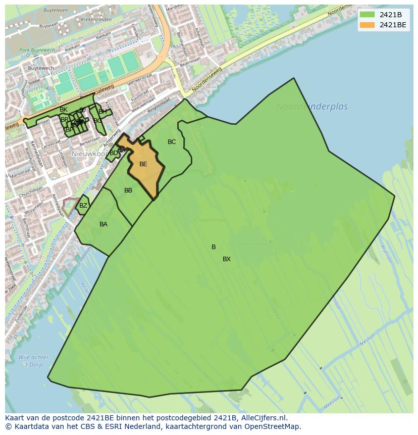 Afbeelding van het postcodegebied 2421 BE op de kaart.