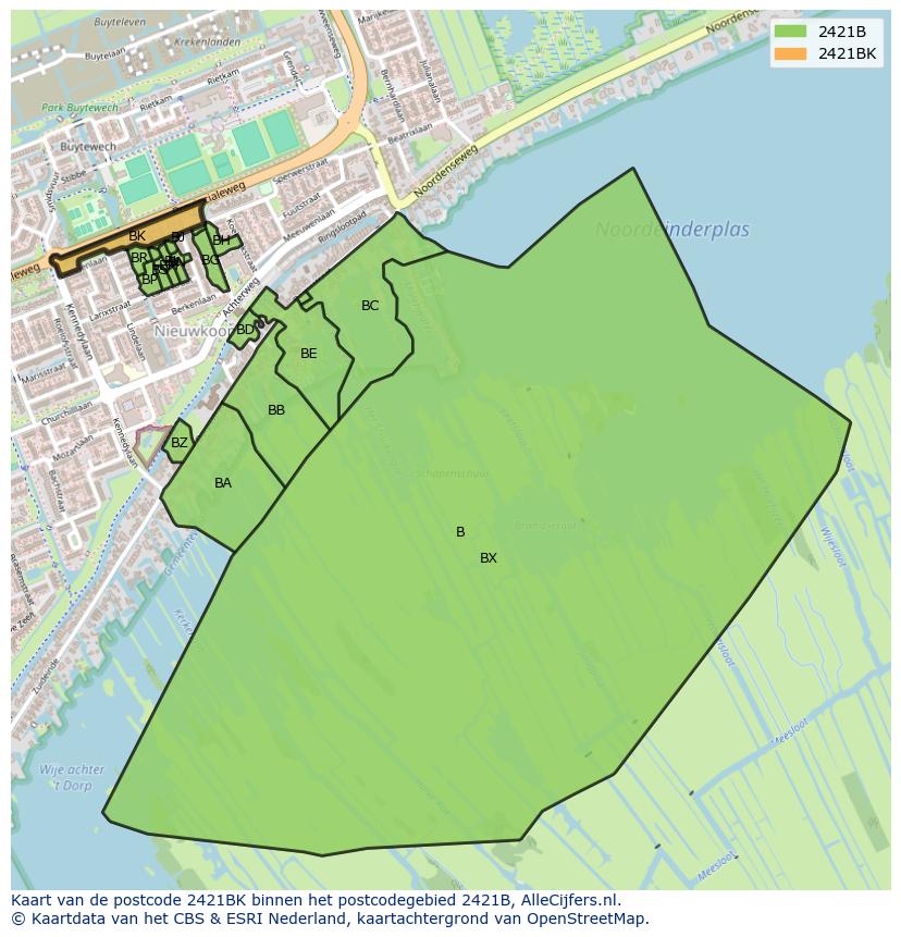 Afbeelding van het postcodegebied 2421 BK op de kaart.