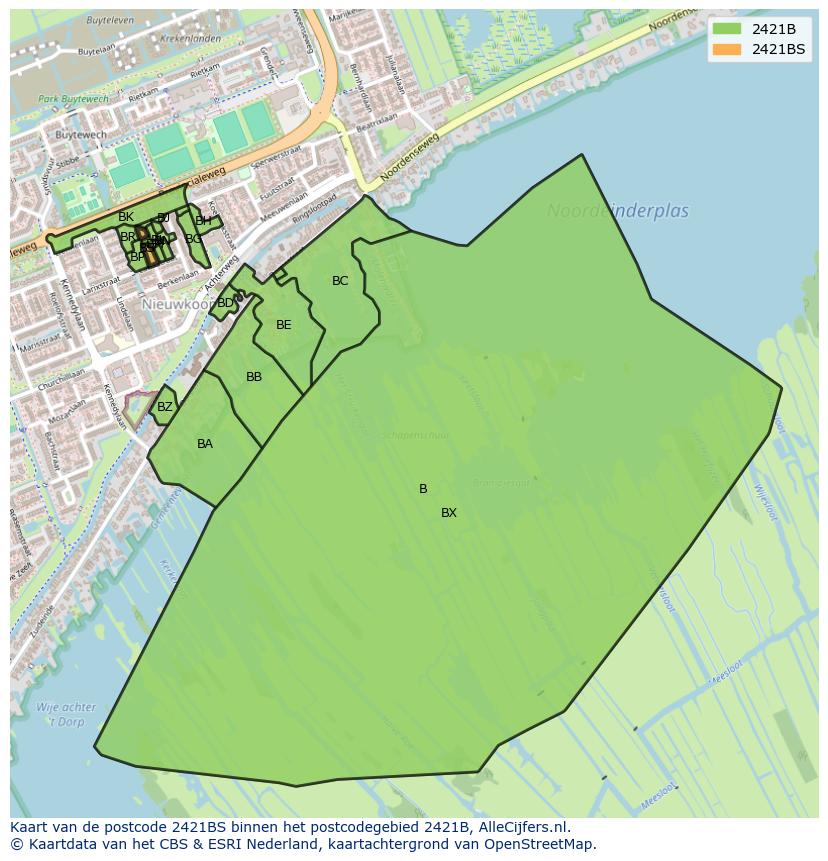 Afbeelding van het postcodegebied 2421 BS op de kaart.