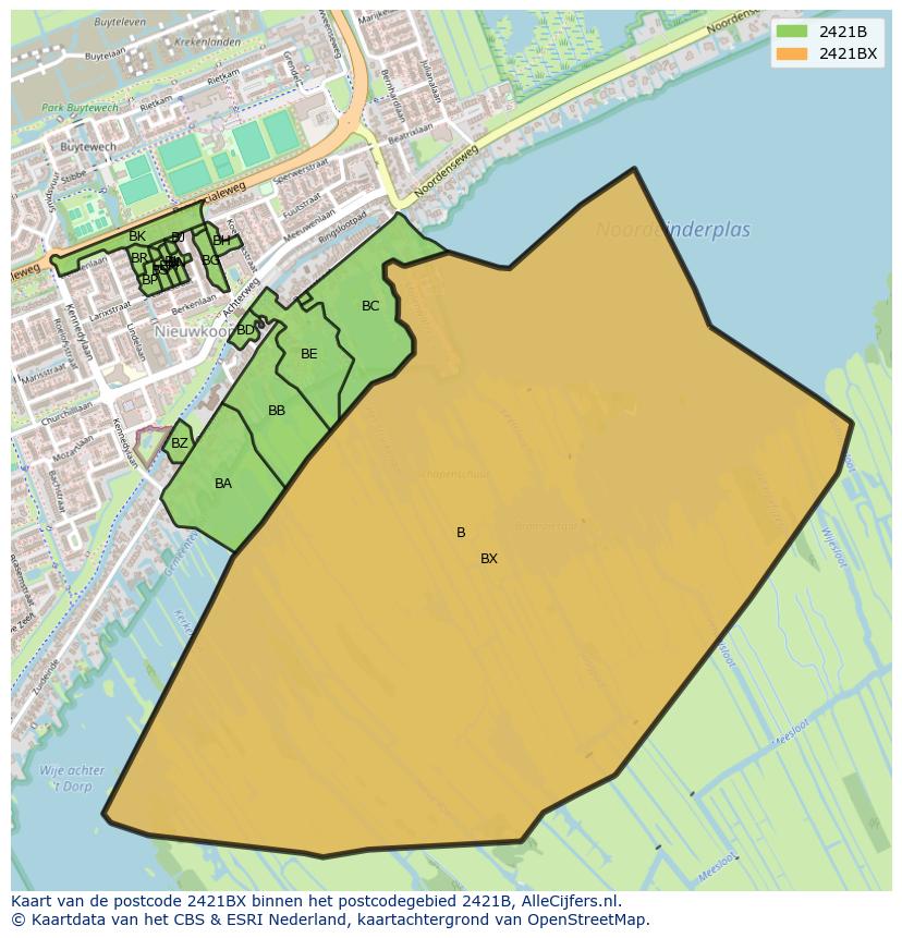 Afbeelding van het postcodegebied 2421 BX op de kaart.