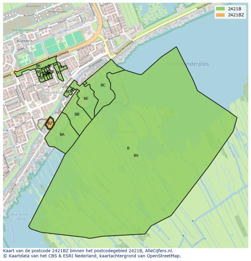 Afbeelding van het postcodegebied 2421 BZ op de kaart.