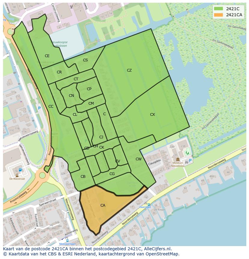 Afbeelding van het postcodegebied 2421 CA op de kaart.