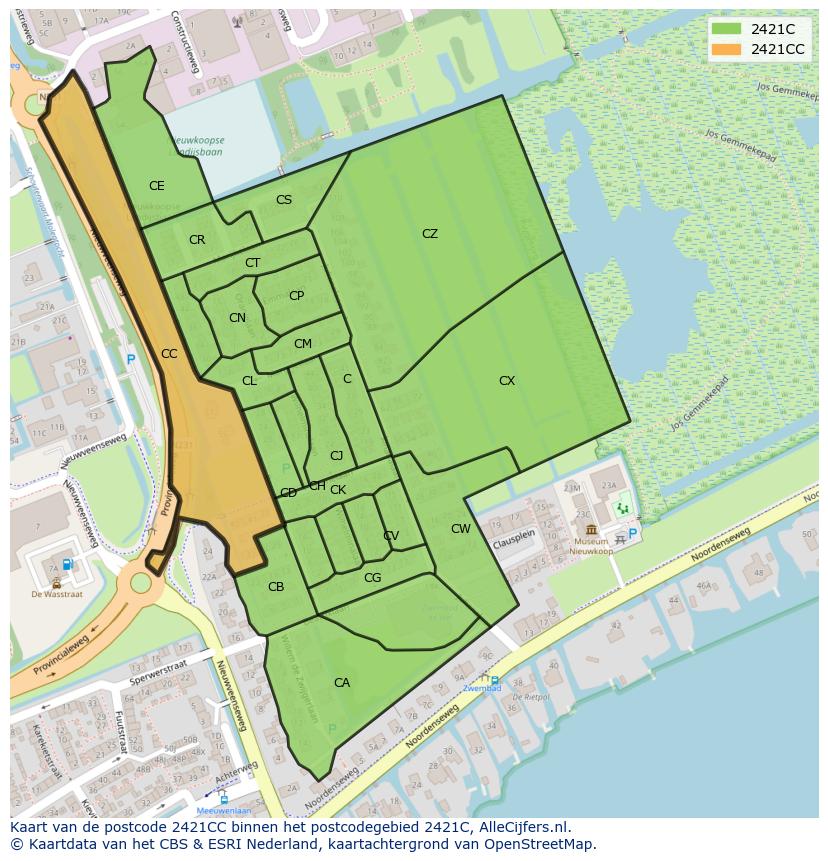 Afbeelding van het postcodegebied 2421 CC op de kaart.