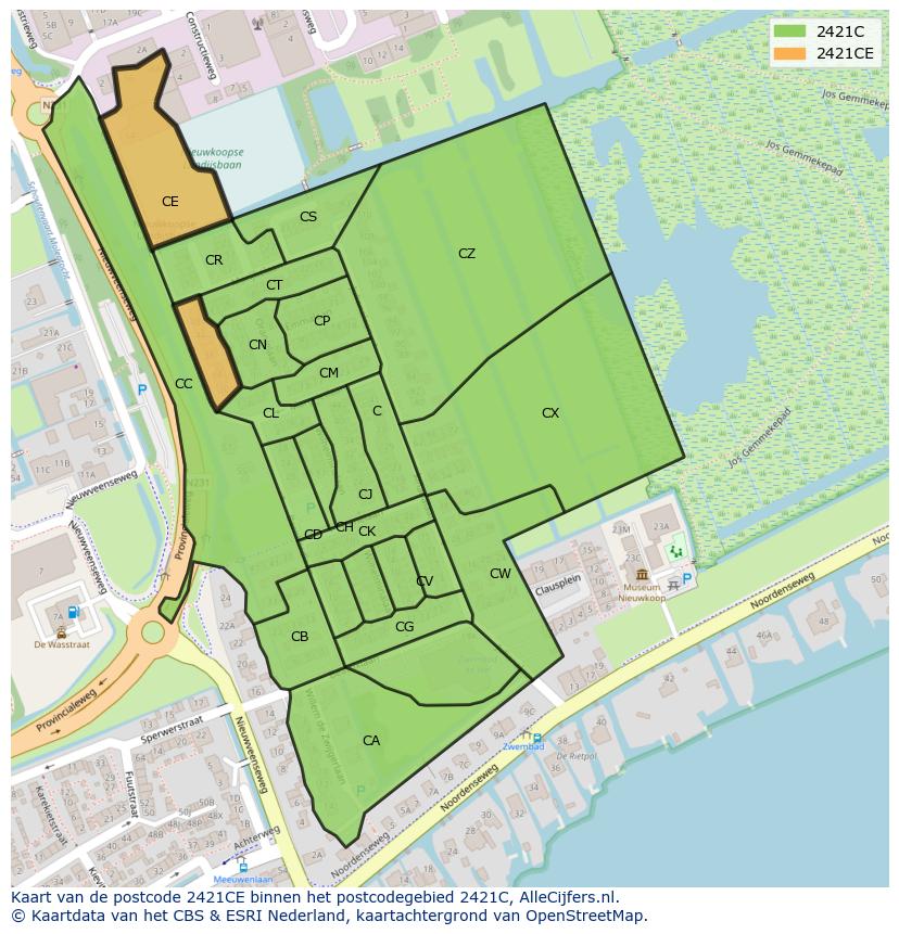 Afbeelding van het postcodegebied 2421 CE op de kaart.