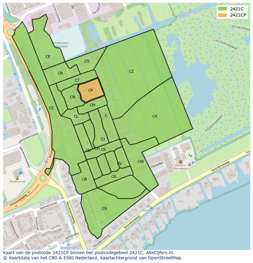 Afbeelding van het postcodegebied 2421 CP op de kaart.