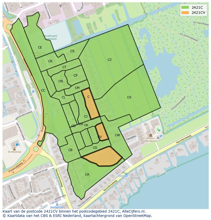 Afbeelding van het postcodegebied 2421 CV op de kaart.