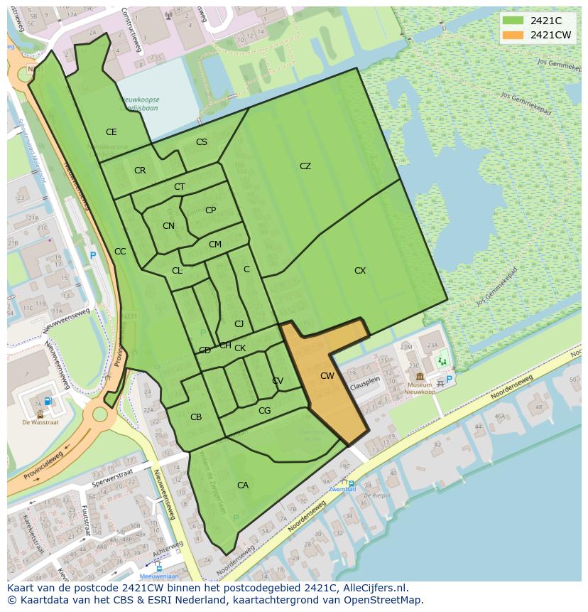 Afbeelding van het postcodegebied 2421 CW op de kaart.