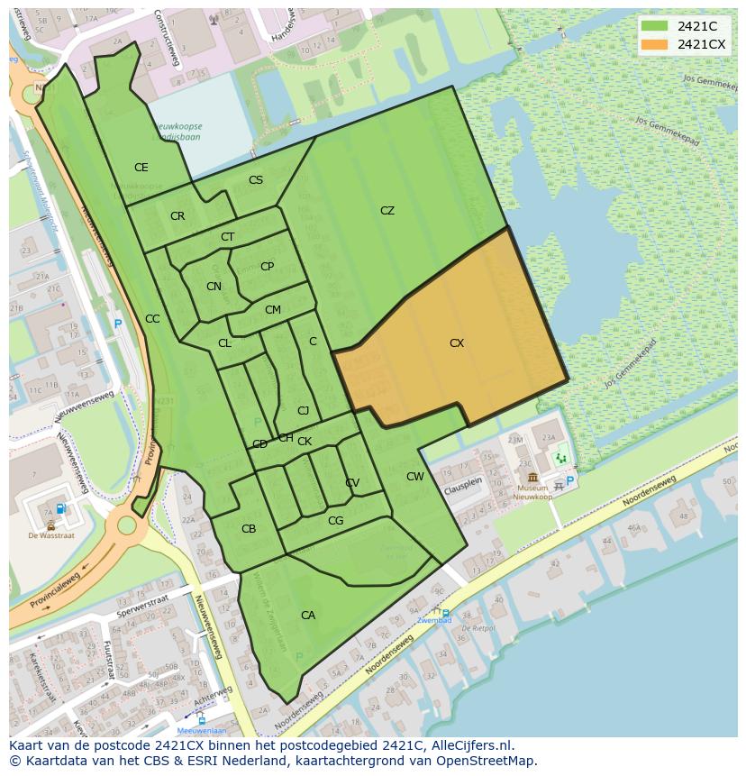Afbeelding van het postcodegebied 2421 CX op de kaart.