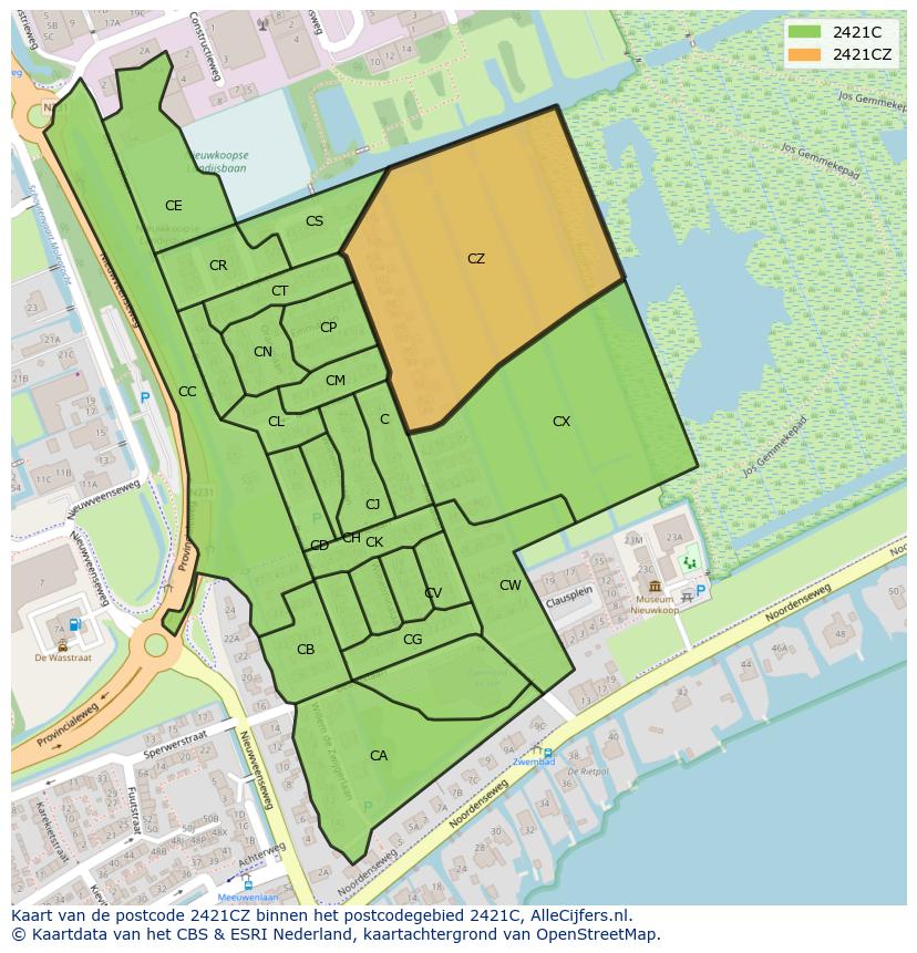 Afbeelding van het postcodegebied 2421 CZ op de kaart.