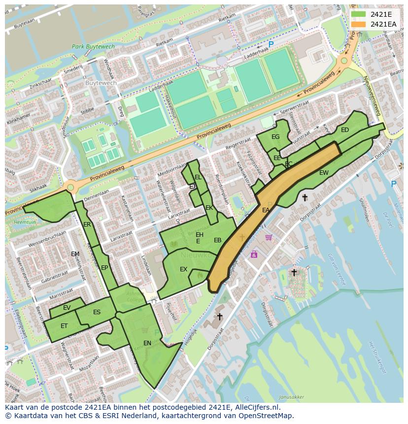 Afbeelding van het postcodegebied 2421 EA op de kaart.