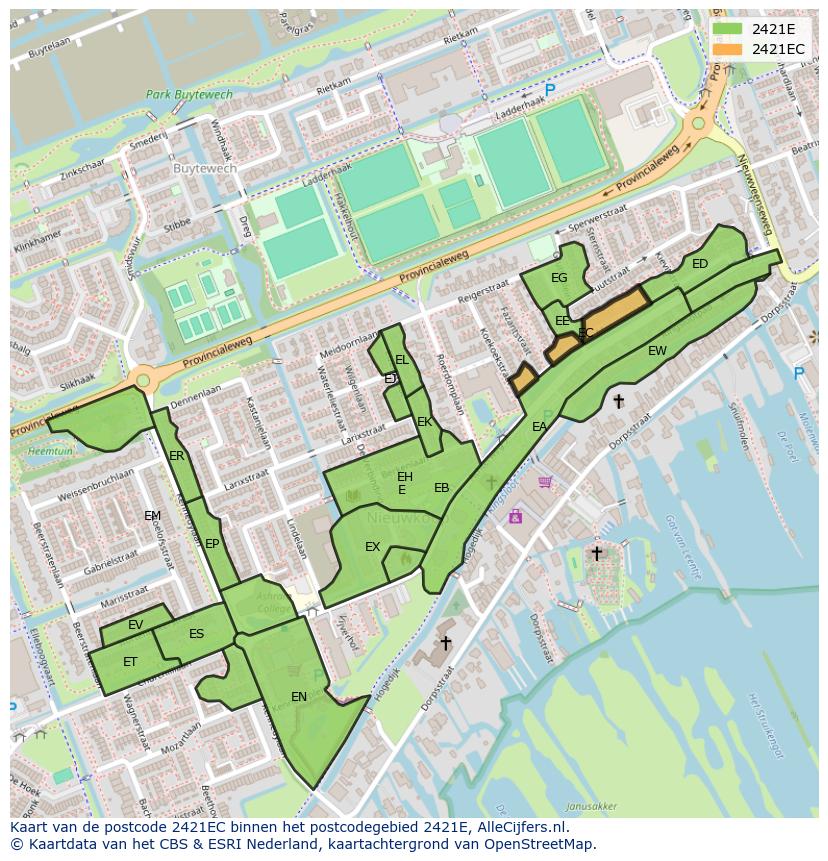 Afbeelding van het postcodegebied 2421 EC op de kaart.
