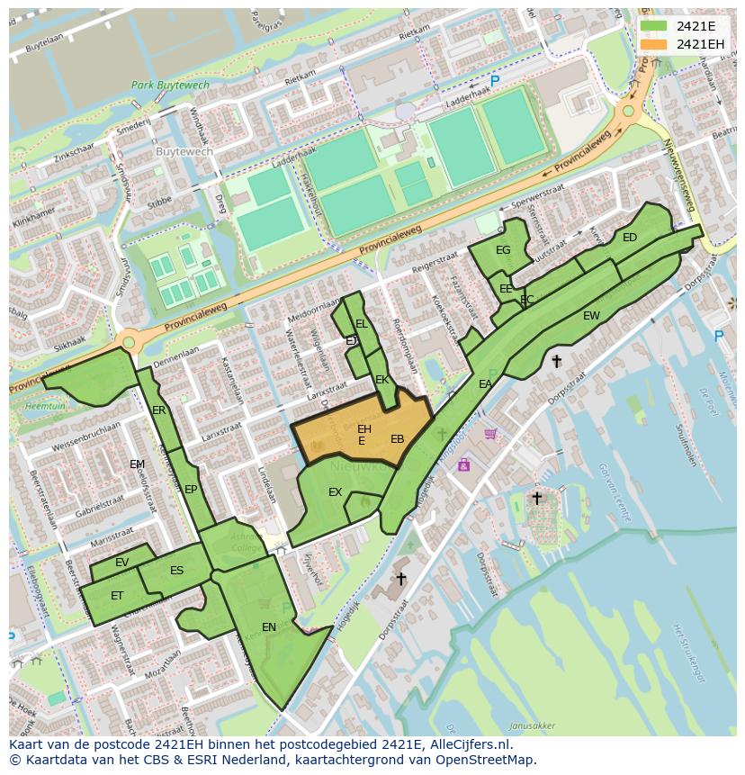 Afbeelding van het postcodegebied 2421 EH op de kaart.