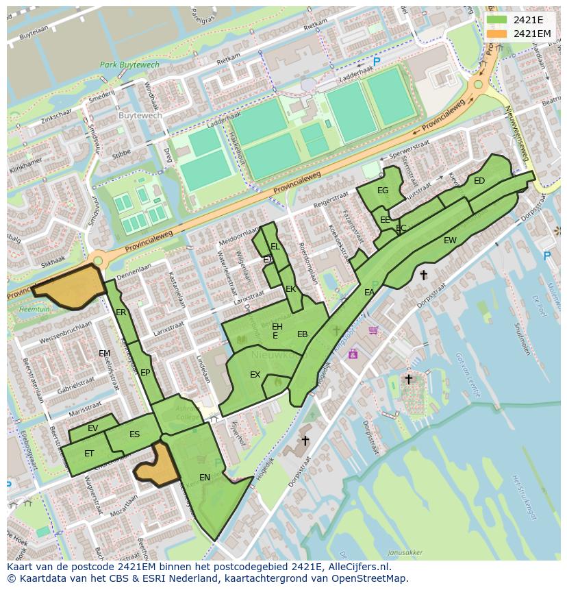 Afbeelding van het postcodegebied 2421 EM op de kaart.