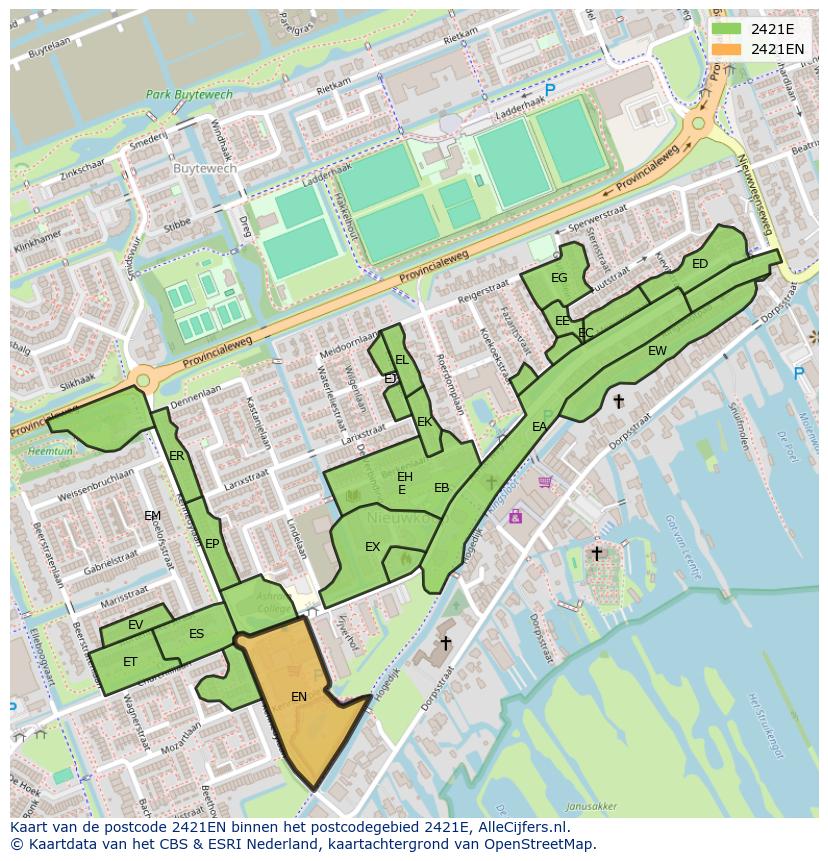 Afbeelding van het postcodegebied 2421 EN op de kaart.