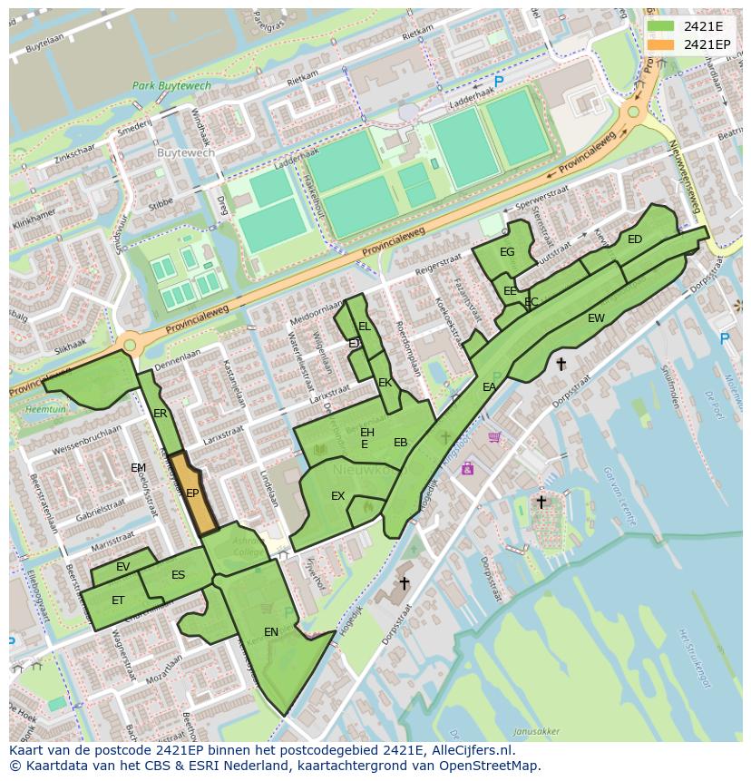 Afbeelding van het postcodegebied 2421 EP op de kaart.
