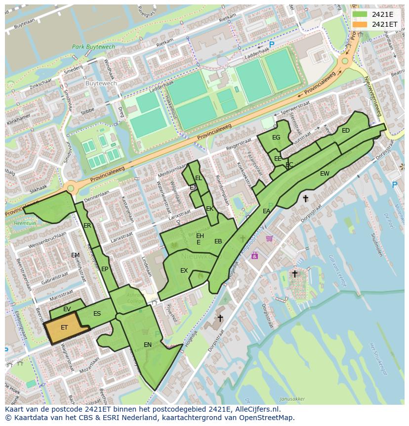 Afbeelding van het postcodegebied 2421 ET op de kaart.