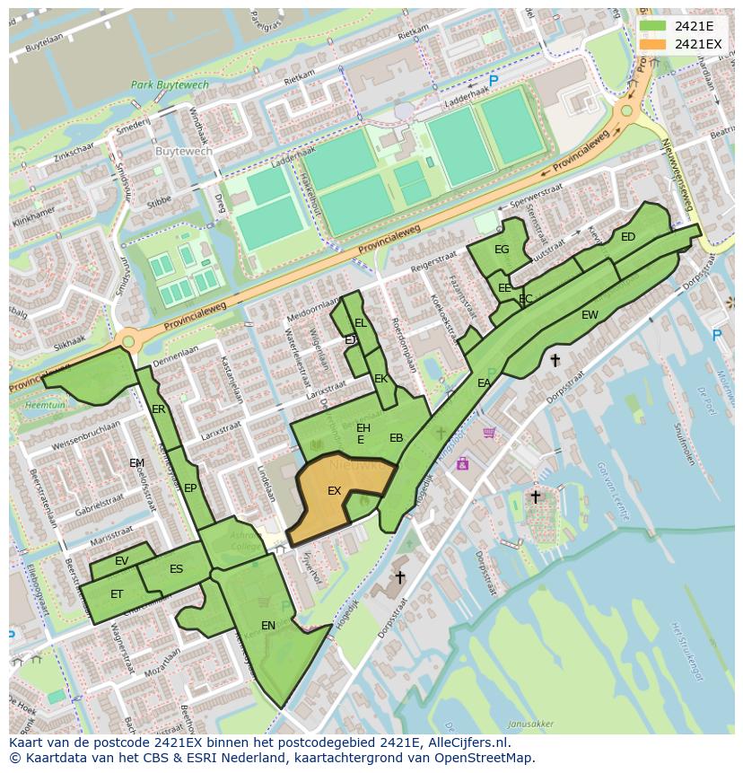 Afbeelding van het postcodegebied 2421 EX op de kaart.