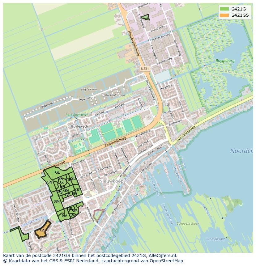 Afbeelding van het postcodegebied 2421 GS op de kaart.