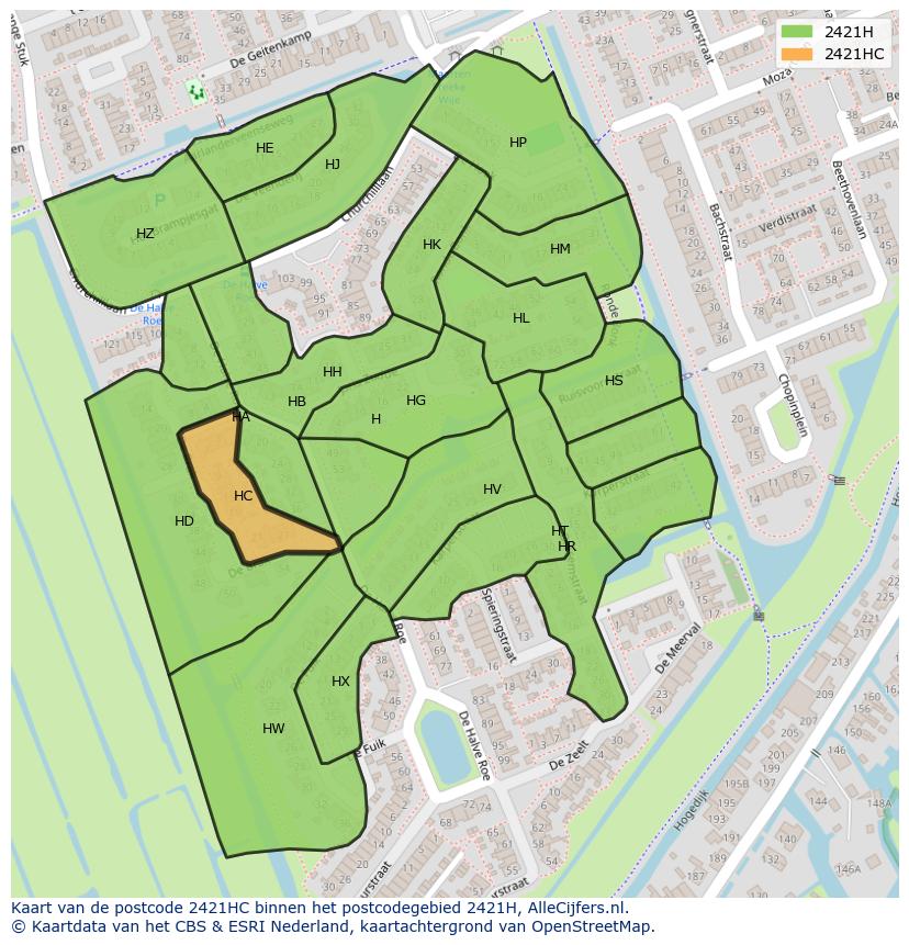 Afbeelding van het postcodegebied 2421 HC op de kaart.