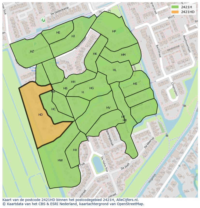 Afbeelding van het postcodegebied 2421 HD op de kaart.