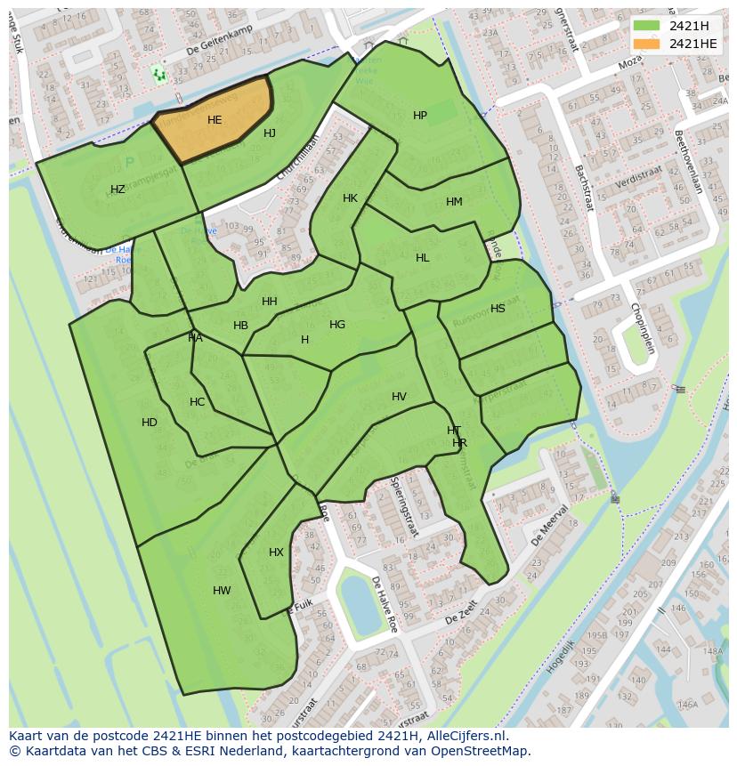 Afbeelding van het postcodegebied 2421 HE op de kaart.