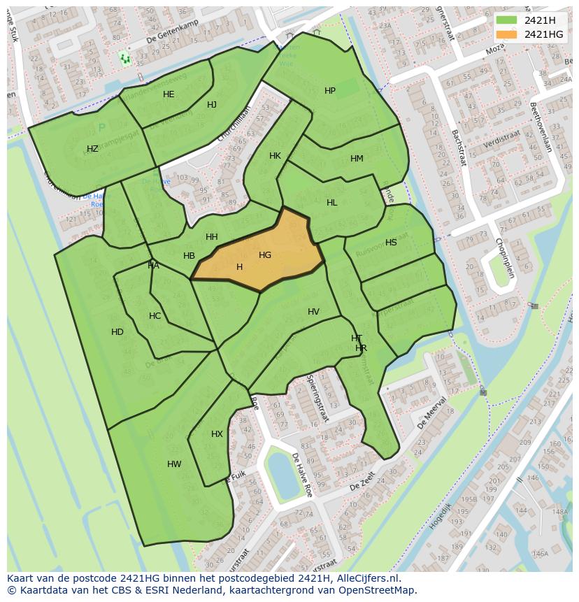 Afbeelding van het postcodegebied 2421 HG op de kaart.