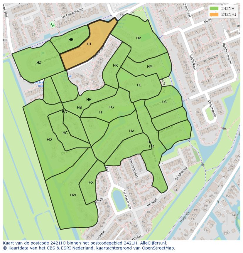Afbeelding van het postcodegebied 2421 HJ op de kaart.