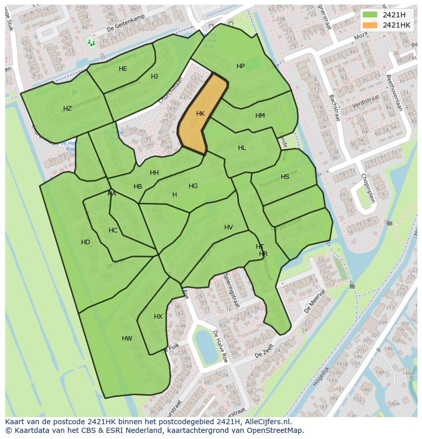 Afbeelding van het postcodegebied 2421 HK op de kaart.