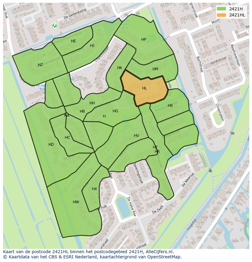 Afbeelding van het postcodegebied 2421 HL op de kaart.