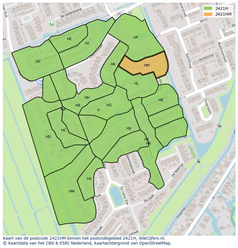 Afbeelding van het postcodegebied 2421 HM op de kaart.