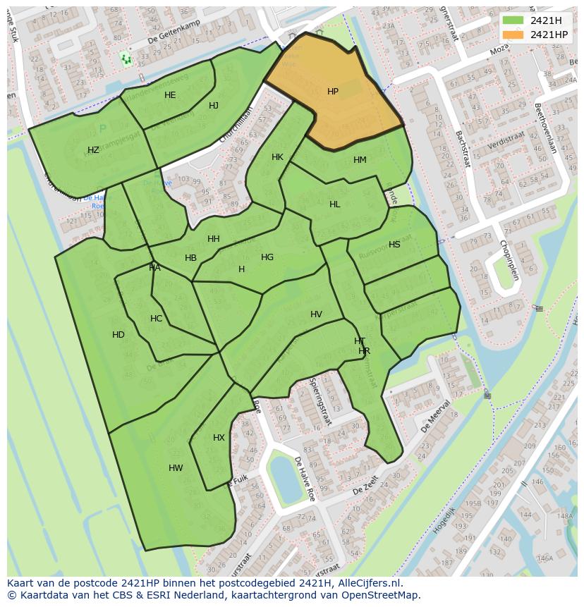 Afbeelding van het postcodegebied 2421 HP op de kaart.