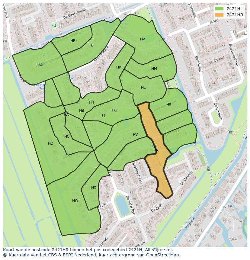 Afbeelding van het postcodegebied 2421 HR op de kaart.