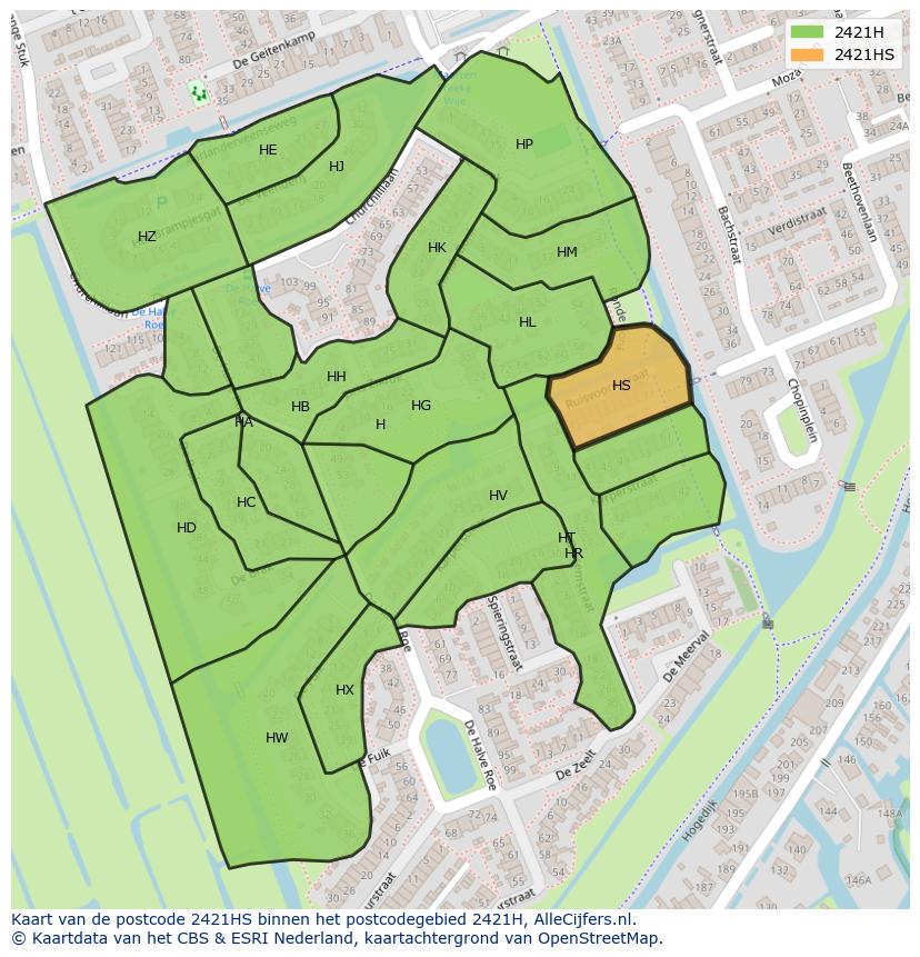 Afbeelding van het postcodegebied 2421 HS op de kaart.