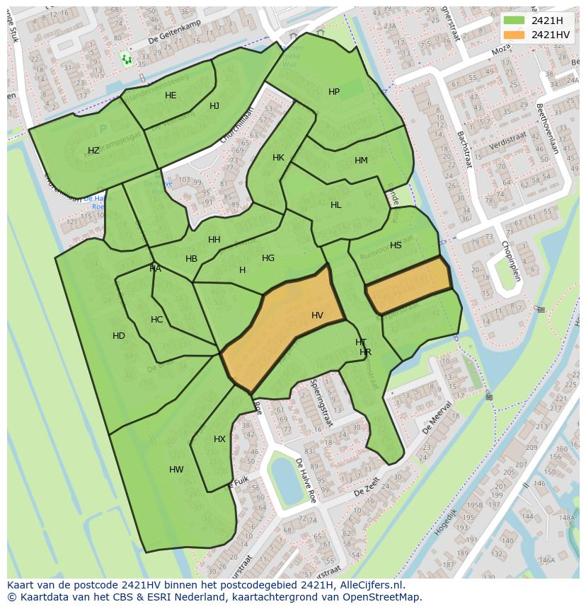 Afbeelding van het postcodegebied 2421 HV op de kaart.