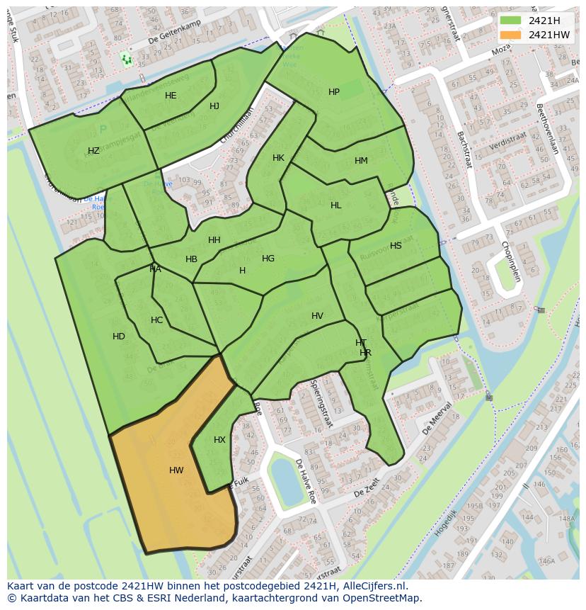 Afbeelding van het postcodegebied 2421 HW op de kaart.