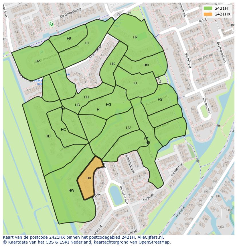 Afbeelding van het postcodegebied 2421 HX op de kaart.