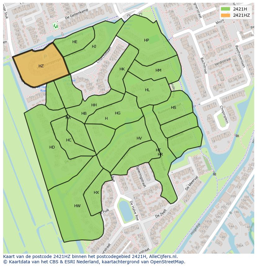 Afbeelding van het postcodegebied 2421 HZ op de kaart.