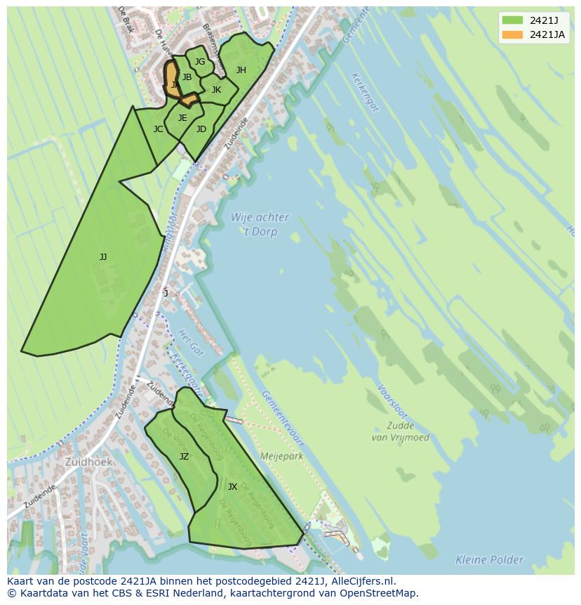 Afbeelding van het postcodegebied 2421 JA op de kaart.