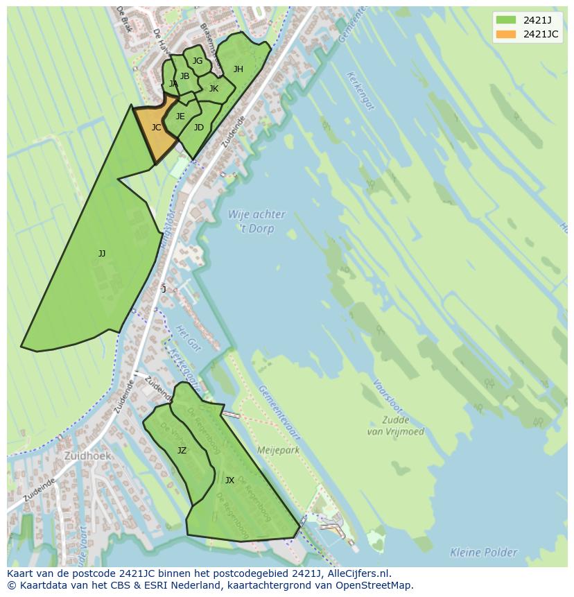 Afbeelding van het postcodegebied 2421 JC op de kaart.