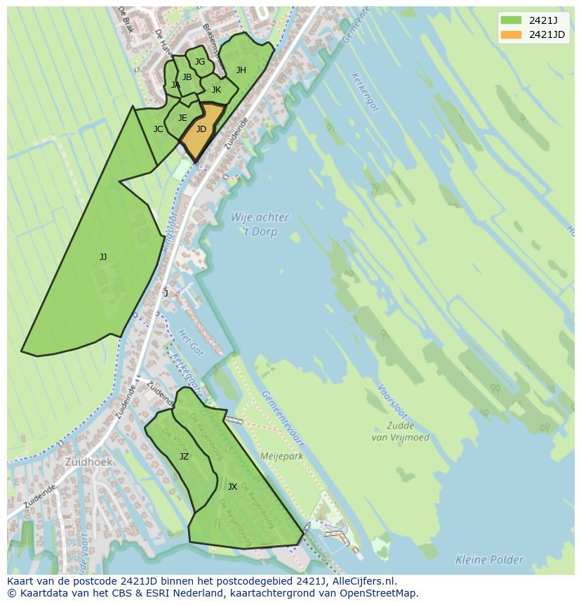 Afbeelding van het postcodegebied 2421 JD op de kaart.