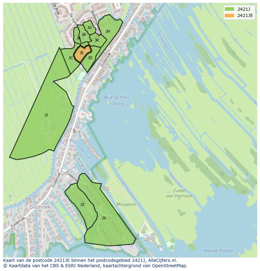 Afbeelding van het postcodegebied 2421 JE op de kaart.